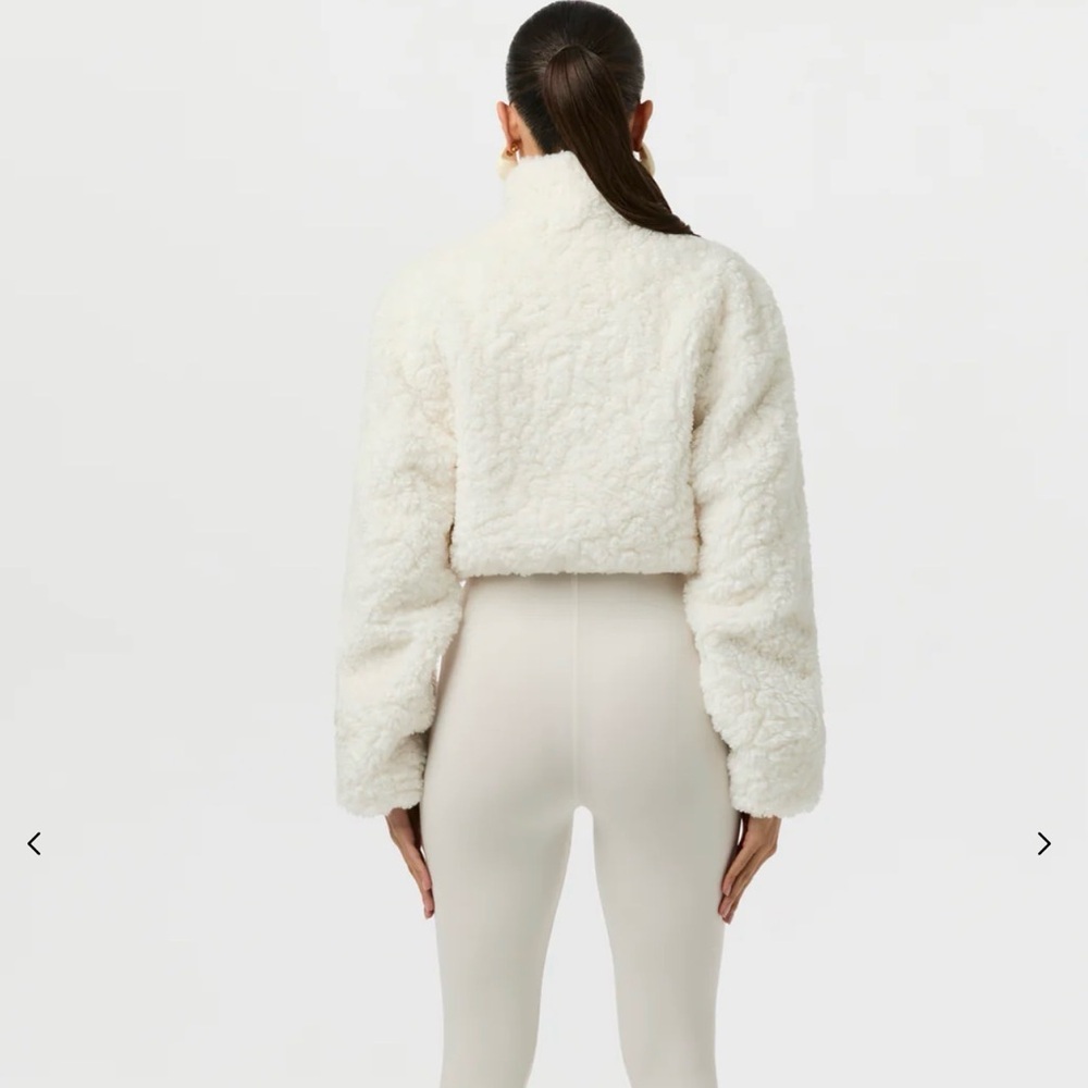 NWT NAKED WARDROBE SHERPA QUARTER-ZIP CROPPED SWEATER - Picture 3 of 9